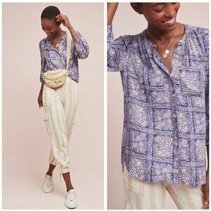 Anthropologie Akemi + Kin Purple Printed Shirt Top